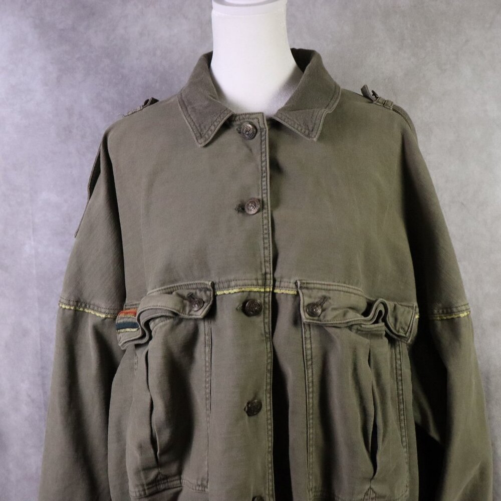 Free People Military Jacket Women Small Green Slouchy Canvas Full Button Utility - Picture 3 of 10